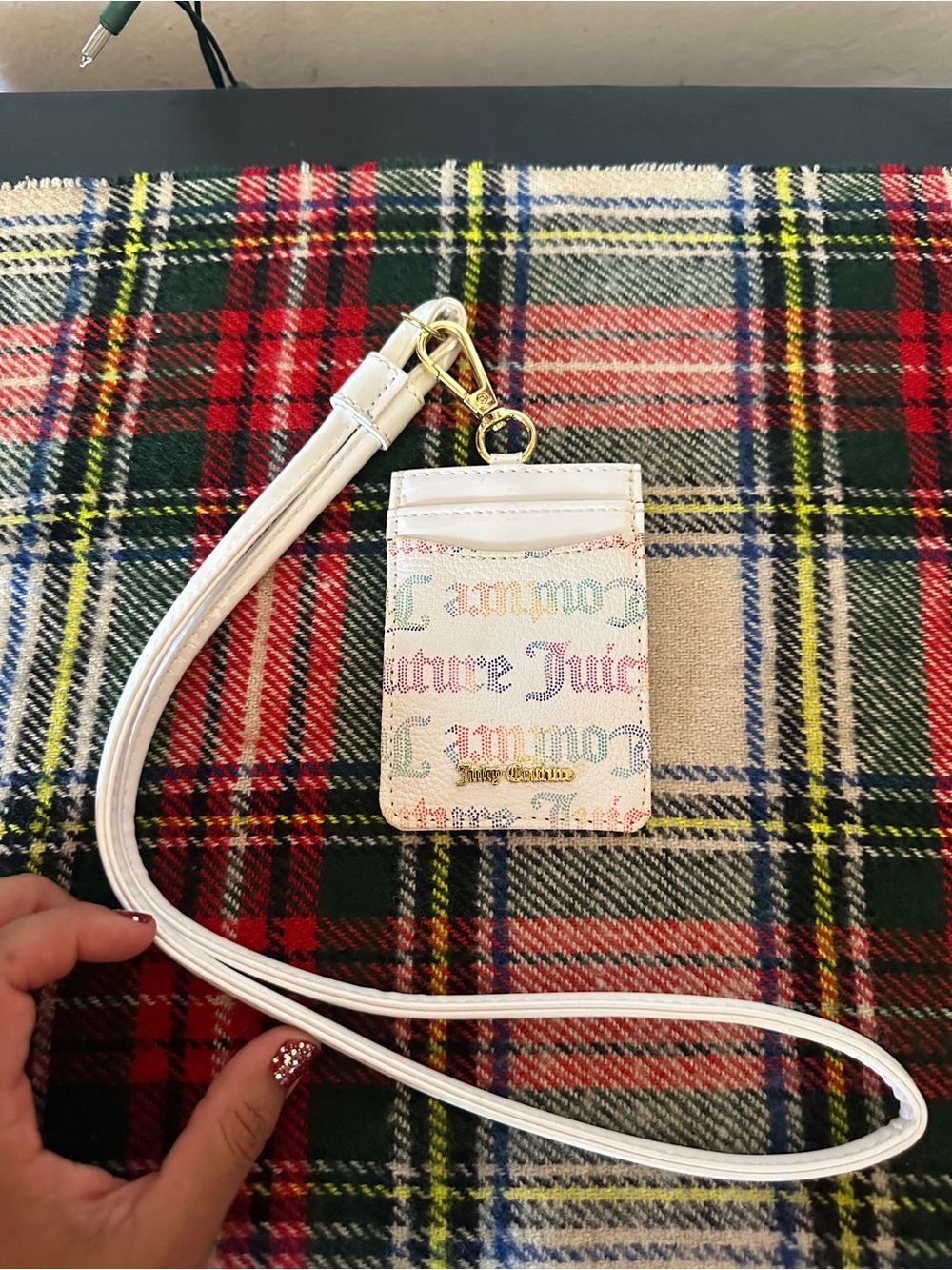Juicy Couture White Multicolor Logo Lanyard Card Holder
